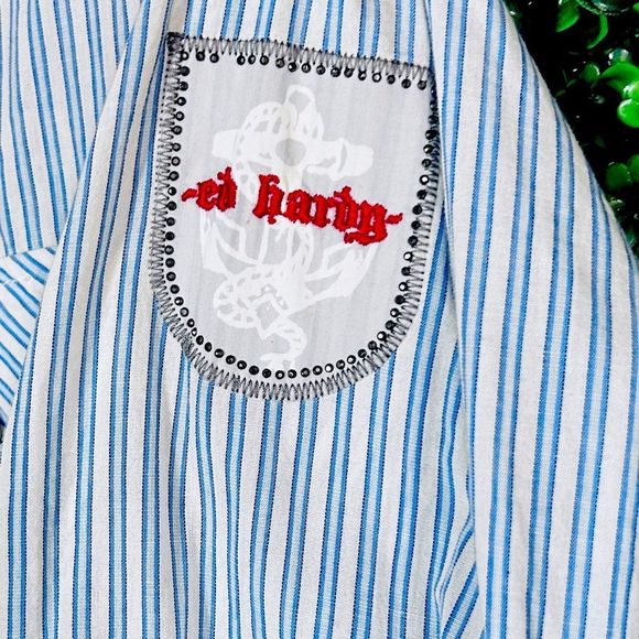 XL Men’s Ed Hardy/Christian Audiger Long Sleeve Oxford Deep Sea Peacemaker - Picture 3 of 5